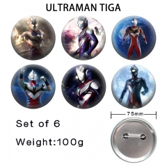 2 Styles 6PCS/SET 75mm Ultraman Cartoon Pin Anime Tinplate Brooch