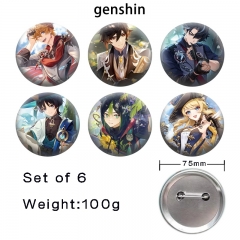 3 Styles 6PCS/SET 75mm Genshin Impact Cartoon Pin Anime Tinplate Brooch