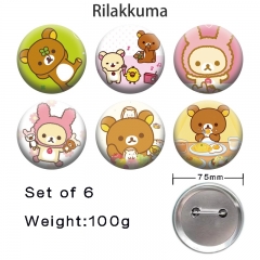 3 Styles 6PCS/SET 75mm Rilakkuma Cartoon Pin Anime Tinplate Brooch