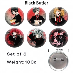 6PCS/SET 75mm Kuroshitsuji/Black Butler Cartoon Pin Anime Tinplate Brooch