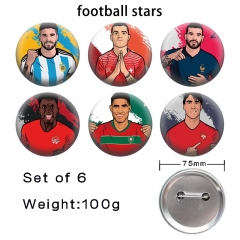 3 Styles 6PCS/SET 75mm Football Star Cartoon Pin Anime Tinplate Brooch
