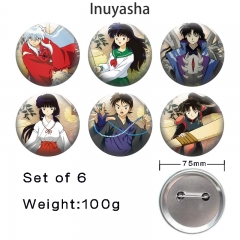 2 Styles 6PCS/SET 75mm Inuyasha Cartoon Pin Anime Tinplate Brooch