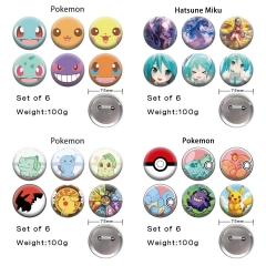 5 Styles 6PCS/SET 75mm Pokemon Cartoon Pin Anime Tinplate Brooch