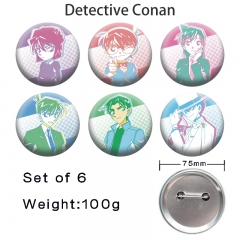 2 Styles 6PCS/SET 75mm Detective Conan Cartoon Pin Anime Tinplate Brooch