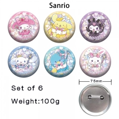 2 Styles 6PCS/SET 75mm Sanrio Cartoon Pin Anime Tinplate Brooch