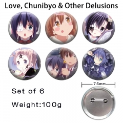 6PCS/SET 75mm Cyuunibyou Demo Koigashitai Cartoon Pin Anime Tinplate Brooch