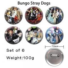 6PCS/SET 75mm Bungo Stray Dogs Cartoon Pin Anime Tinplate Brooch