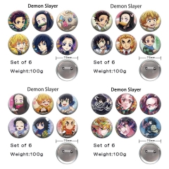 6 Styles 6PCS/SET 75mm Demon Slayer: Kimetsu no Yaiba Cartoon Pin Anime Tinplate Brooch