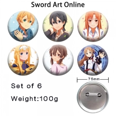 2 Styles 6PCS/SET 75mm Sword Art Online | SAO Cartoon Pin Anime Tinplate Brooch