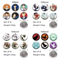 6 Styles 6PCS/SET 75mm Haikyuu Cartoon Pin Anime Tinplate Brooch