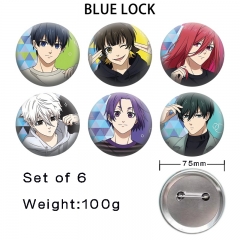 6PCS/SET 75mm Blue Lock Cartoon Pin Anime Tinplate Brooch