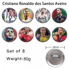 8PCS/SET 58mm Cristiano Ronaldo dos Santos Aveiro Cartoon Pin Anime Tinplate Brooch