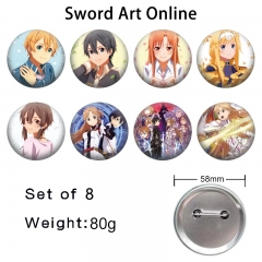 2 Styles 8PCS/SET 58mm Sword Art Online | SAO Cartoon Pin Anime Tinplate Brooch