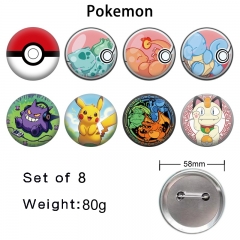 3 Styles 8PCS/SET 58mm Pokemon Cartoon Pin Anime Tinplate Brooch