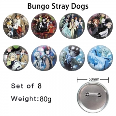 8PCS/SET 58mm Bungo Stray Dogs Cartoon Pin Anime Tinplate Brooch