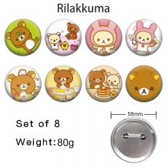 2 Styles 8PCS/SET 58mm Rilakkuma Cartoon Pin Anime Tinplate Brooch