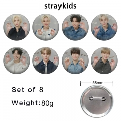 3 Styles 8PCS/SET 58mm K-POP Stray Kids Cartoon Pin Anime Tinplate Brooch