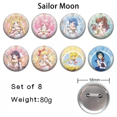 2 Styles 8PCS/SET 58mm Pretty Soldier Sailor Moon Cartoon Pin Anime Tinplate Brooch