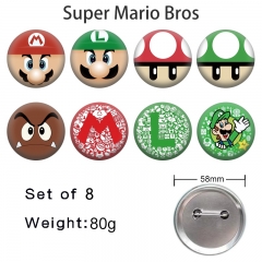 8PCS/SET 58mm Super Mario Bro Cartoon Pin Anime Tinplate Brooch