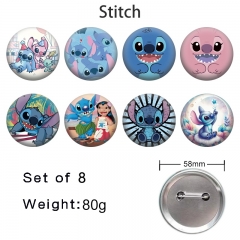 8PCS/SET 58mm Lilo & Stitch Cartoon Pin Anime Tinplate Brooch