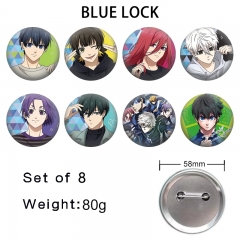 8PCS/SET 58mm Blue Lock Cartoon Pin Anime Tinplate Brooch