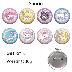 2 Styles 8PCS/SET 58mm Sanrio Cartoon Pin Anime Tinplate Brooch