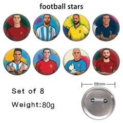 2 Styles 8PCS/SET 58mm Football Star Cartoon Pin Anime Tinplate Brooch