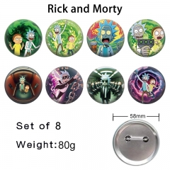 8PCS/SET 58mm Rick and Morty Cartoon Pin Anime Tinplate Brooch