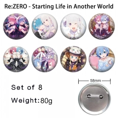 8PCS/SET 58mm Re: Life in a Different World from Zero Cartoon Pin Anime Tinplate Brooch