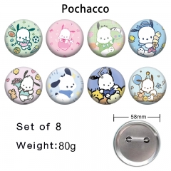 8PCS/SET 58mm Sanrio Pochacco Cartoon Pin Anime Tinplate Brooch