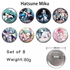 2 Styles 8PCS/SET 58mm Hatsune Miku Cartoon Pin Anime Tinplate Brooch
