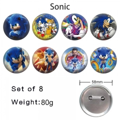 8PCS/SET 58mm Sonic the Hedgehog Cartoon Pin Anime Tinplate Brooch