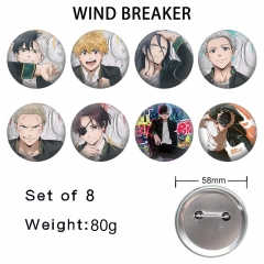 8PCS/SET 58mm Wind Breaker Cartoon Pin Anime Tinplate Brooch