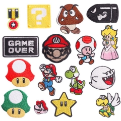 新卡通马里奥刺绣布贴刺绣标游戏人物电脑绣花章仔包包补丁贴
