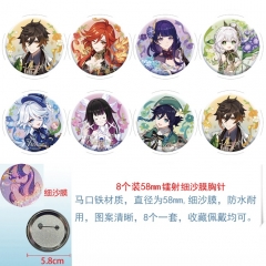 58mm 原神2 8款一套圆形镭射细沙膜胸针