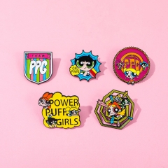5 Styles The Powerpuff Girls Cartoon Pin Anime Alloy Brooch
