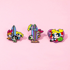 3 Styles The Powerpuff Girls Cartoon Pin Anime Alloy Brooch