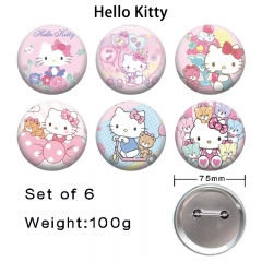 2 Styles 75mm 6PCS/SET Hello Kitty Cartoon Pin Anime Tinplate Brooch
