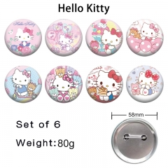 58mm 8PCS/SET Hello Kitty Cartoon Pin Anime Tinplate Brooch