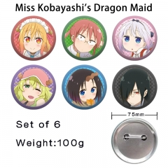 2 Styles 75mm 6PCS/SET Miss Kobayashi's Dragon Maid Cartoon Pin Anime Tinplate Brooch