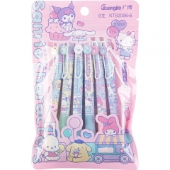 （水笔，6支一包）广博高品质高颜值正版三丽鸥按动中性笔学生办公书写签字文具套装