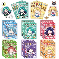 8张美少女战士拼图贴纸face stickers儿童手账装饰防水DIY益智贴