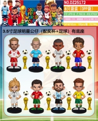 8只袋装(OPP袋) 3.5寸足球明星公仔(配奖杯+足球)有底座