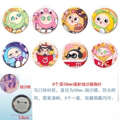 58mm 8PCS/SET Eggy Party Cartoon Pin Anime Tinplate Brooch
