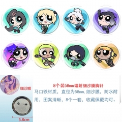 58mm 8PCS/SET The Powerpuff Girls Cartoon Pin Anime Tinplate Brooch