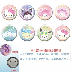 58mm 8PCS/SET Sanrio Cartoon Pin Anime Tinplate Brooch