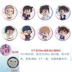 58mm 8PCS/SET Detective Conan Cartoon Pin Anime Tinplate Brooch