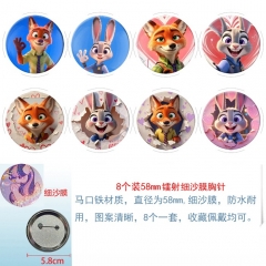 58mm 8PCS/SET Zootopia Cartoon Pin Anime Tinplate Brooch