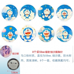 2 Styles 58mm 8PCS/SET Doraemon Cartoon Pin Anime Tinplate Brooch