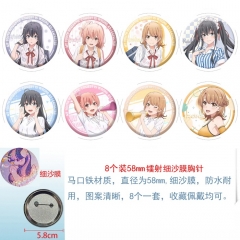 3 Styles 58mm 8PCS/SET My Youth Romantic Comedy is Wrong, as I Expected Cartoon Pin Anime Tinplate Brooch